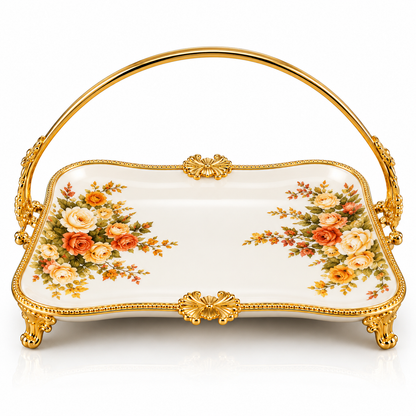 Brilliant Royal Blossom Gold Rect Flat Basket Tray – 23x37x28cm