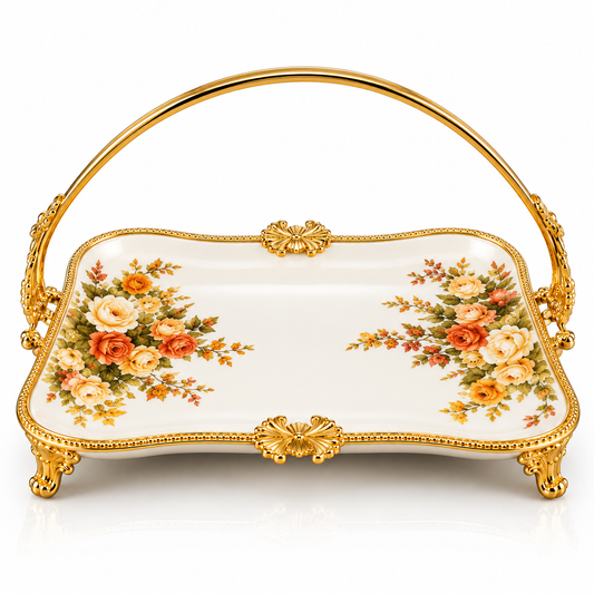 Brilliant Royal Blossom Gold Rect Flat Basket Tray – 23x37x28cm