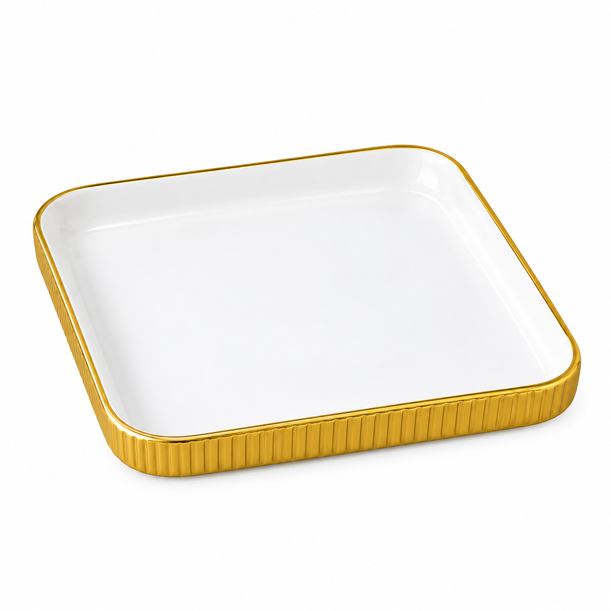 Brilliant 8-Inch Square Ceramic Serving Plate with Gold Metal Finish