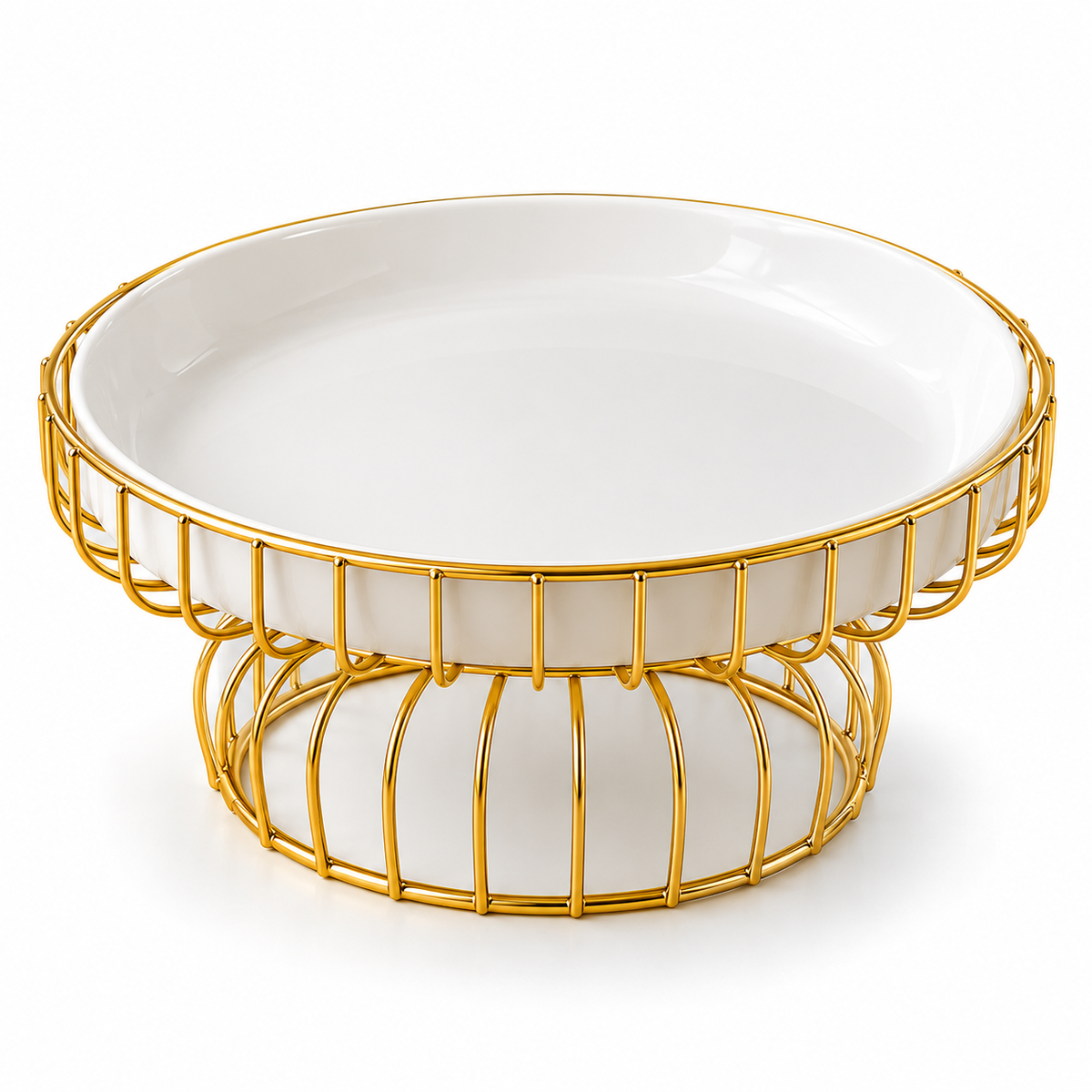 Brilliant 10-Inch Round Ceramic Plate with Gold Metal Stand