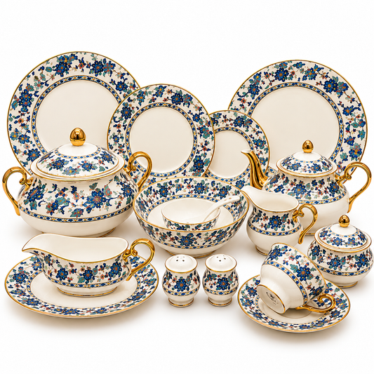 Royal Albert 75 Pcs Dinner Set – Premium Imperial Blue Bone China Collection