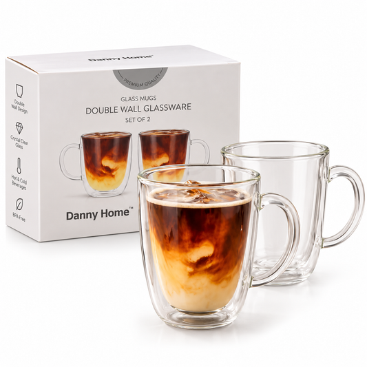 Danny Home Double Walled Glass Mug with Handle 350ml - 2Pcs Set