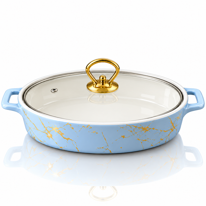 Brilliant 14-Inch Oval Ceramic Casserole Dish with Glass Lid