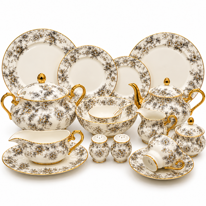 Royal Albert 75 Pcs Dinner Set – Premium Grey Blossom Bone China Collection