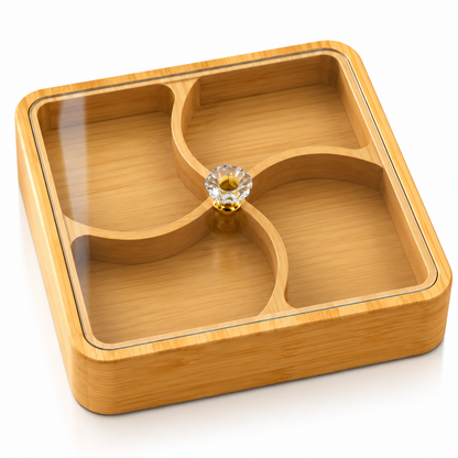 Premium Wooden 4-Compartment Dry Fruit Box with Acrylic Lid