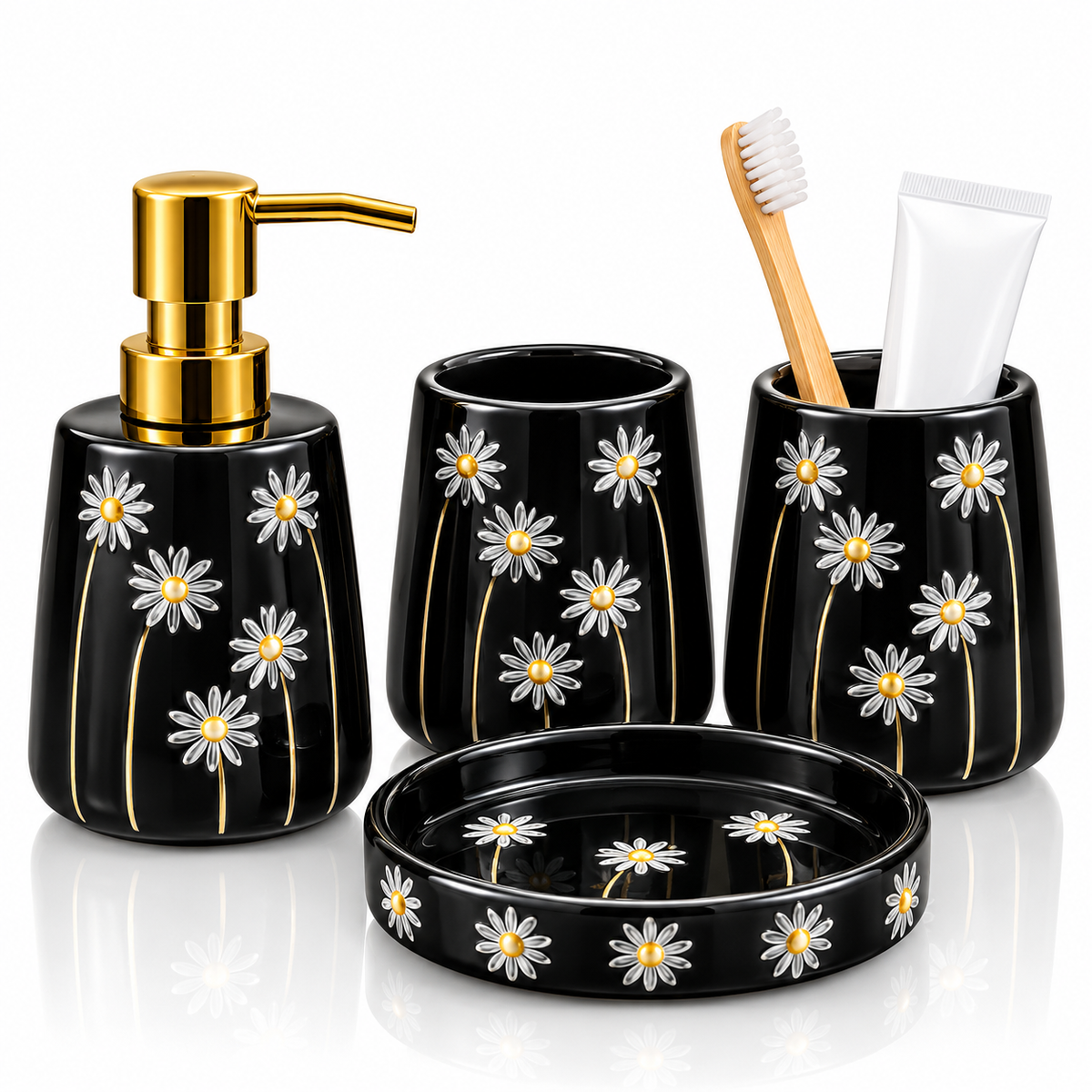 Brilliant Luxury Black Sun Flower Bathroom Accessory Set