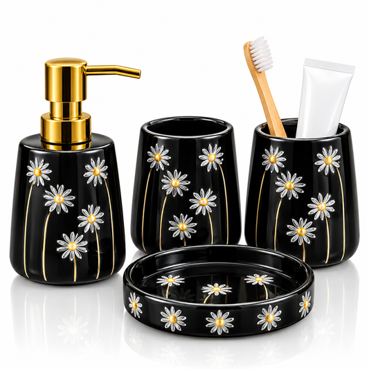 Brilliant Luxury Black Sun Flower Bathroom Accessory Set
