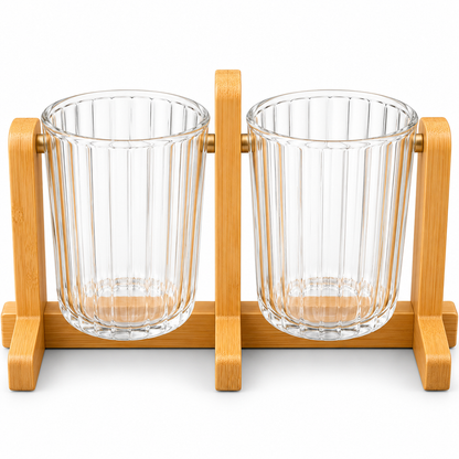 Premium Acrylic Organizer Cup Set with Wooden Stand