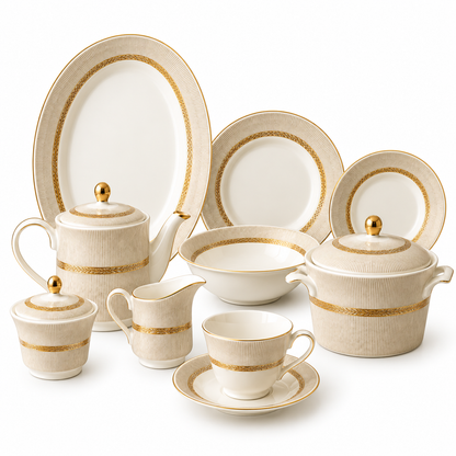 Royal Linen Gold Porcelain Dinner Set – 61 Pieces