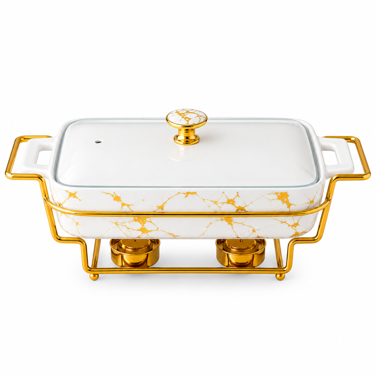 Brilliant Marble Elite 17" Rectangular Ceramic Casserole with Metal Candle Stand
