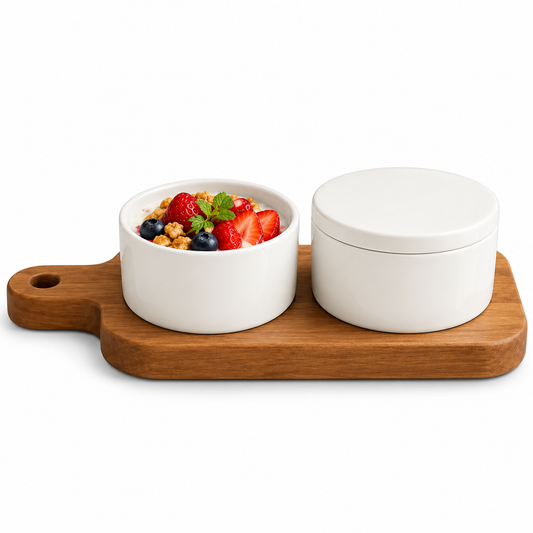 Danny Home 2-Piece Ceramic Storage Jar Set with Wooden Tray