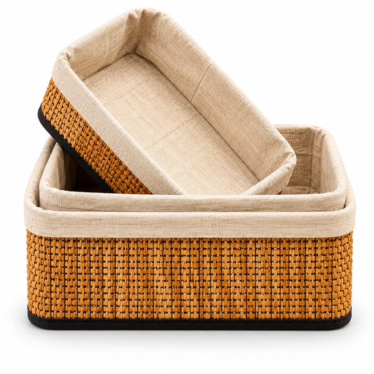 Premium Bamboo Storage Basket Set – 3 Pcs | Rectangle
