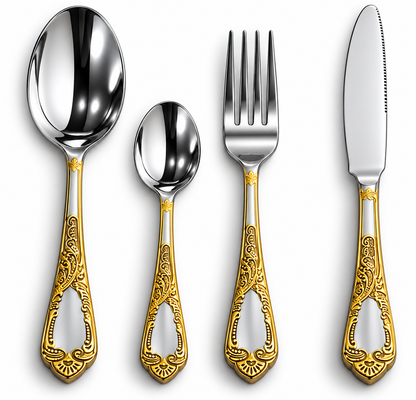Luxury Gold Scroll 24-Piece Cutlery Set