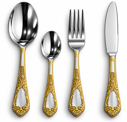 Luxury Gold Scroll 24-Piece Cutlery Set