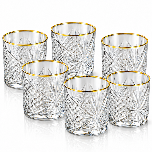 Luxe Gold Rim Crystal Cut Glass Tumbler Set – 6 Pieces