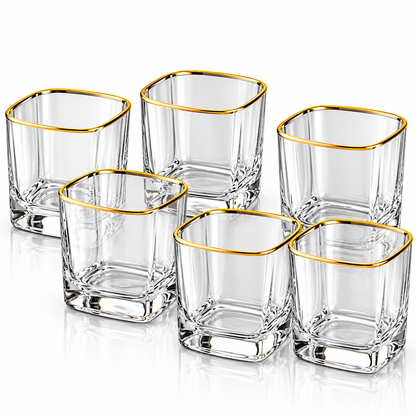 Luxe Gold Rim Square Glass Tumbler Set – 6 Pieces