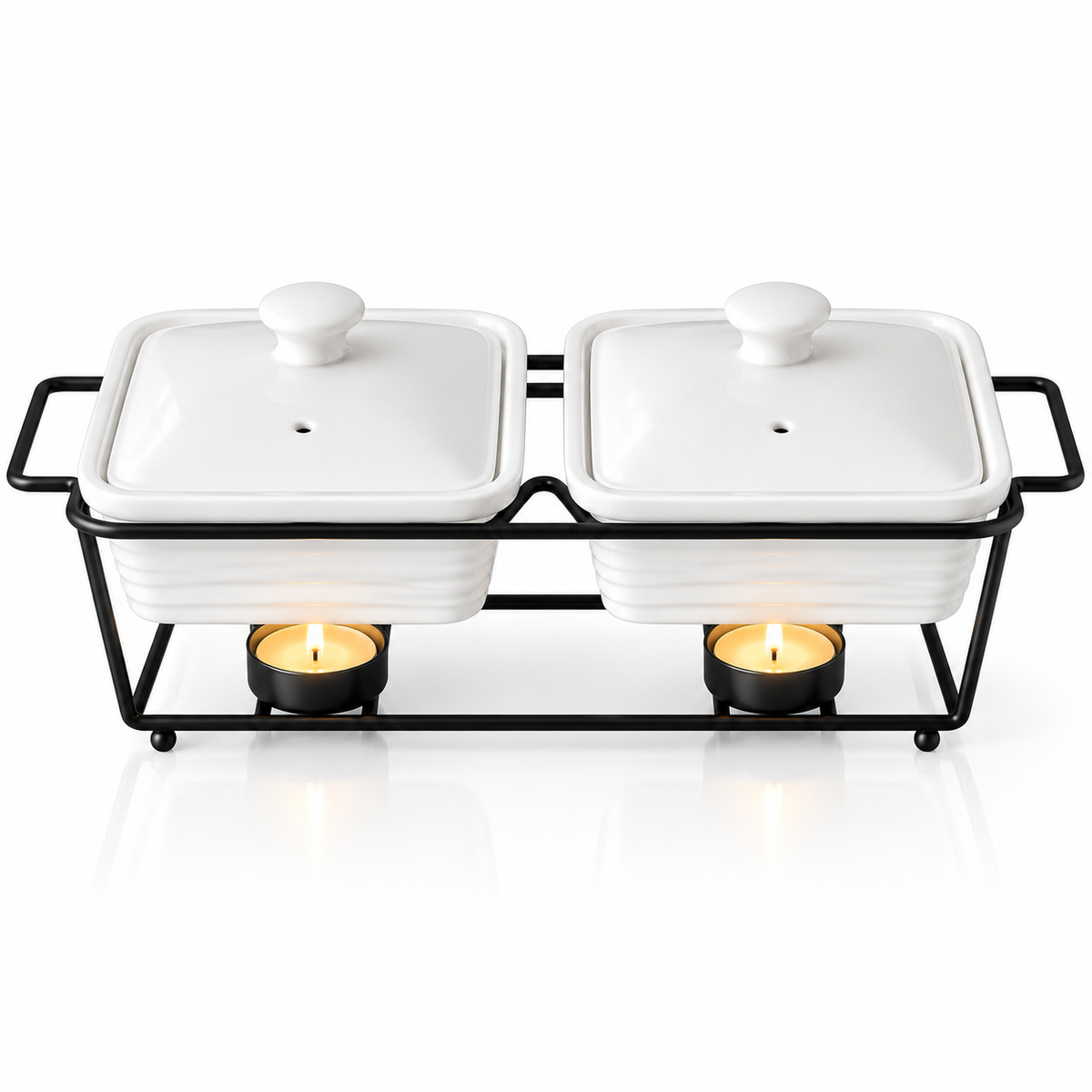 Brilliant Rectangular Twin Casserole with Candle Stand