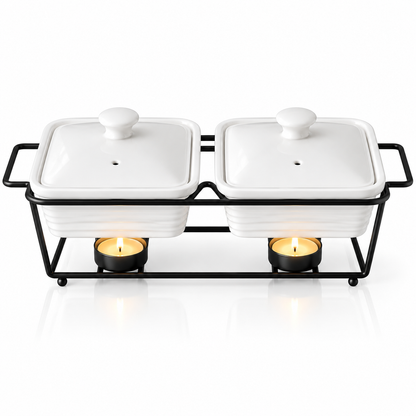 Brilliant Rectangular Twin Casserole with Candle Stand