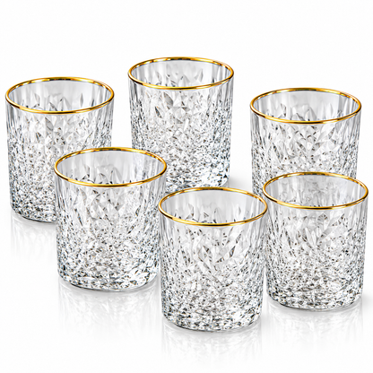 Luxe Gold Rim Floral Crystal Glass Tumbler Set – 6 Pieces