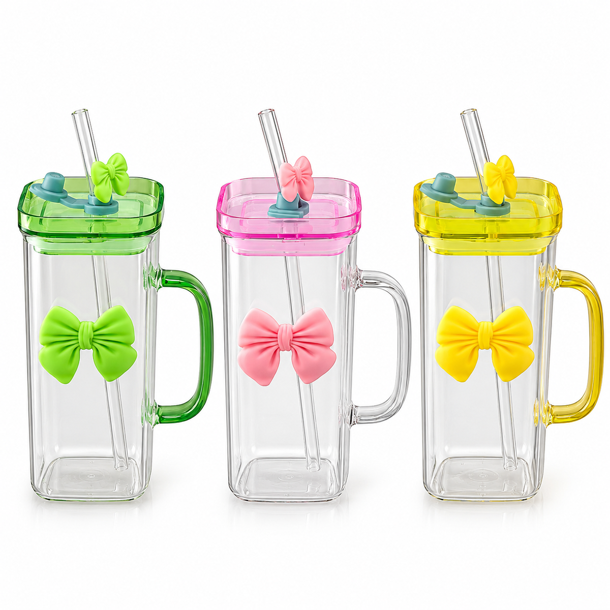Cute Bow Glass Tumbler with Straw - 380ml