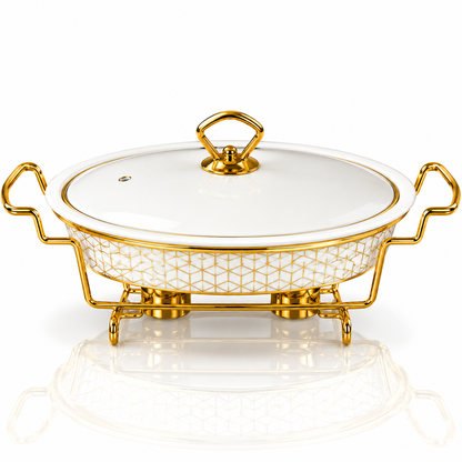 Brilliant Majestic Serve 15" Oval Ceramic Casserole with Metal Stand