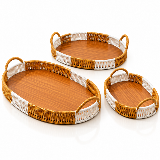 3-Piece Woven Serving Tray Set - Oval