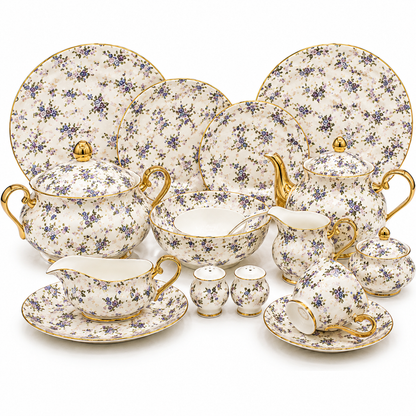 Royal Albert 75 Pcs Dinner Set – Premium Petite Blue Blossom Bone China Collection