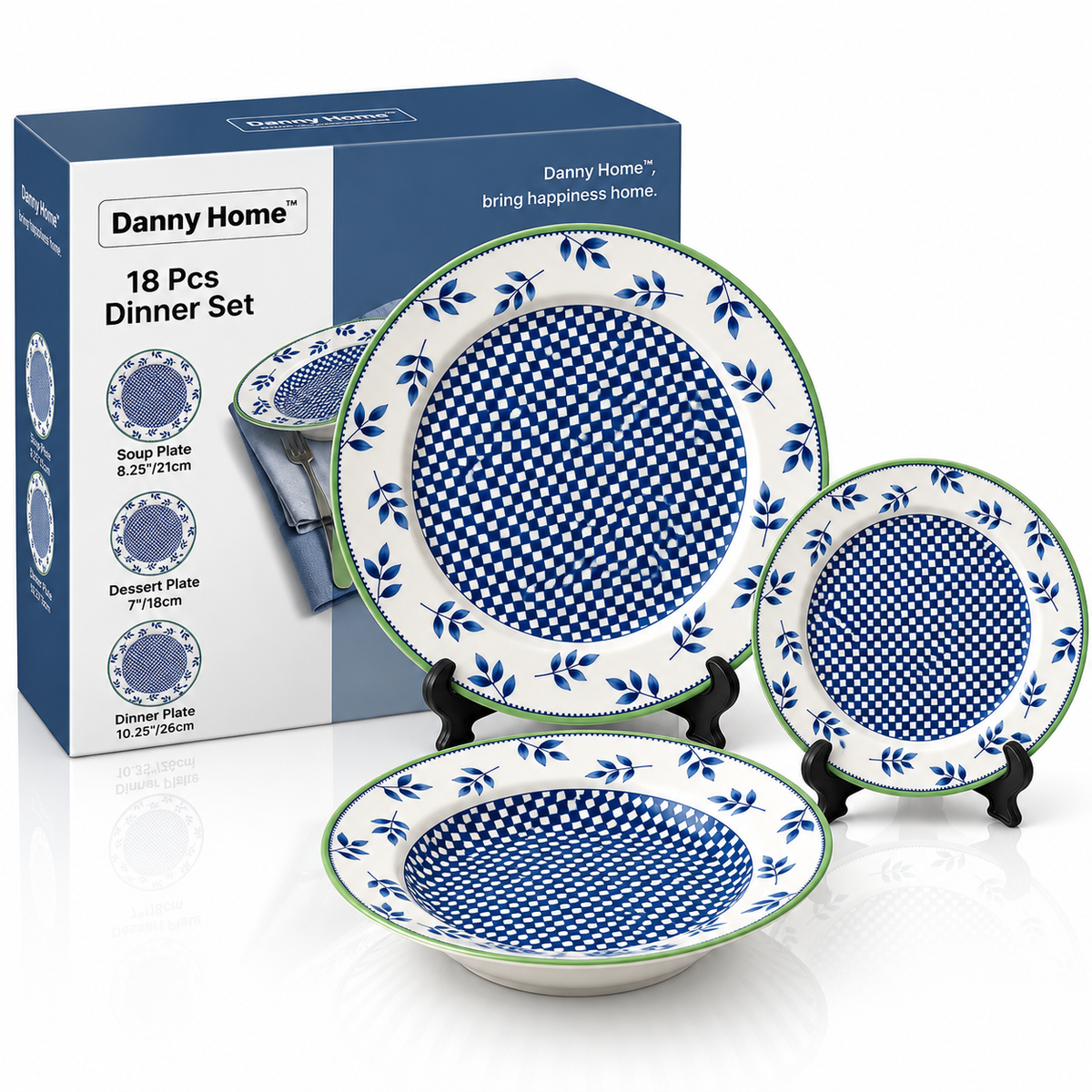 Danny Home 18 Pcs Blue Mosaic Dinner Set