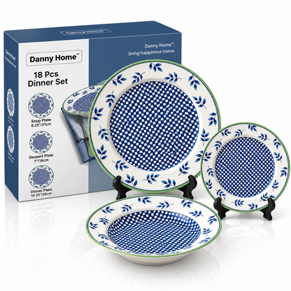 Danny Home 18 Pcs Blue Mosaic Dinner Set