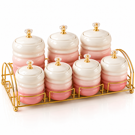 7 Pcs Blush Pink Ceramic Canister Set