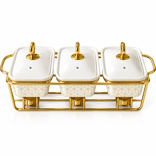 Brilliant Elite Serve 3PCS 9" Rectangular Ceramic Casserole Set with Metal Stand
