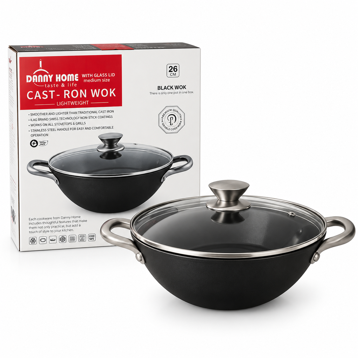 Danny Home Cast-Iron Non-Stick Wok 35.5cm