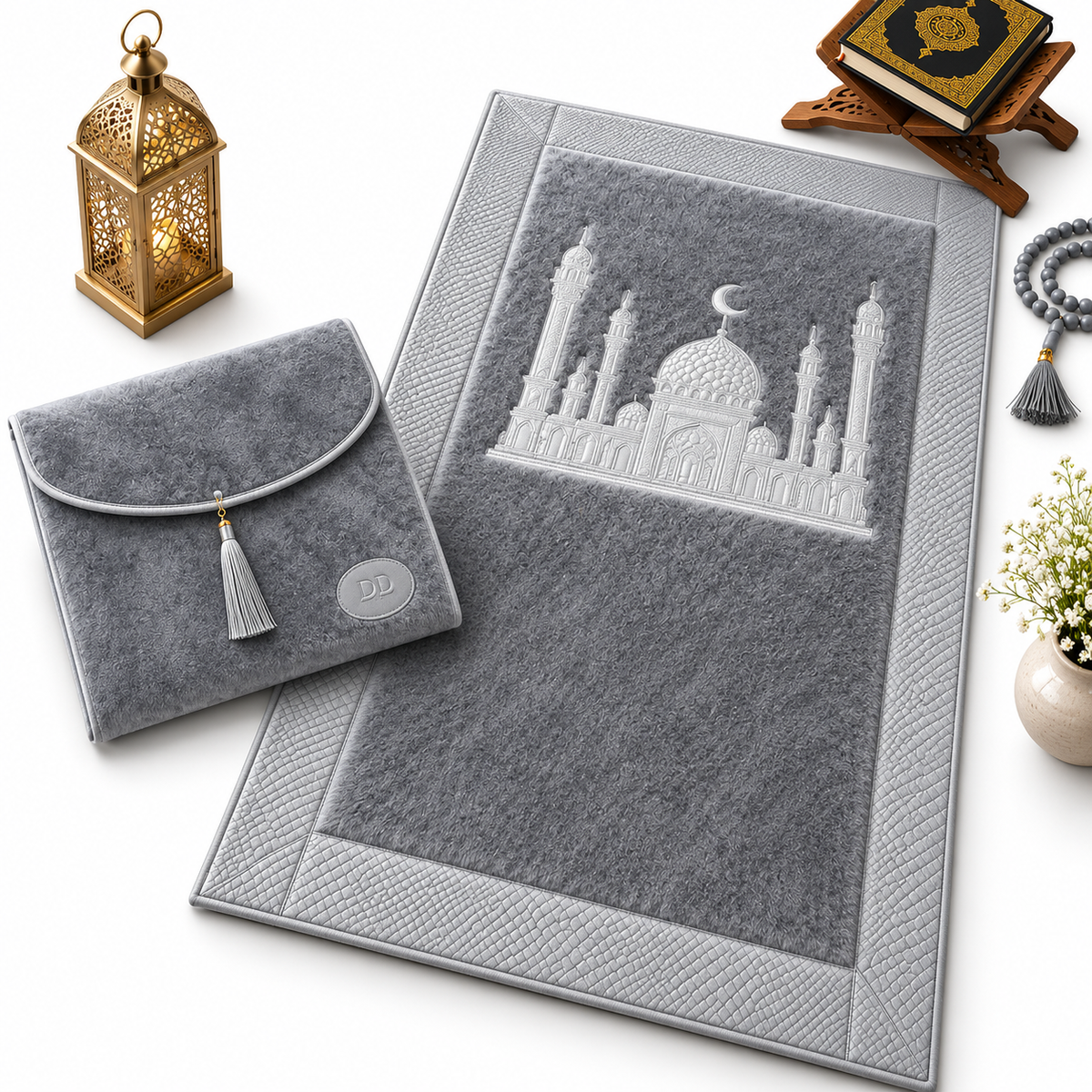 HomeIbadah Litchi Leather Prayer Mat - Light Grey