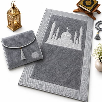 HomeIbadah Litchi Leather Prayer Mat - Light Grey