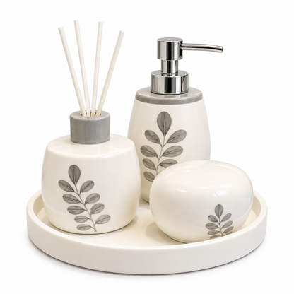 Brilliant Luxury White Leaf Bathroom Tray Set