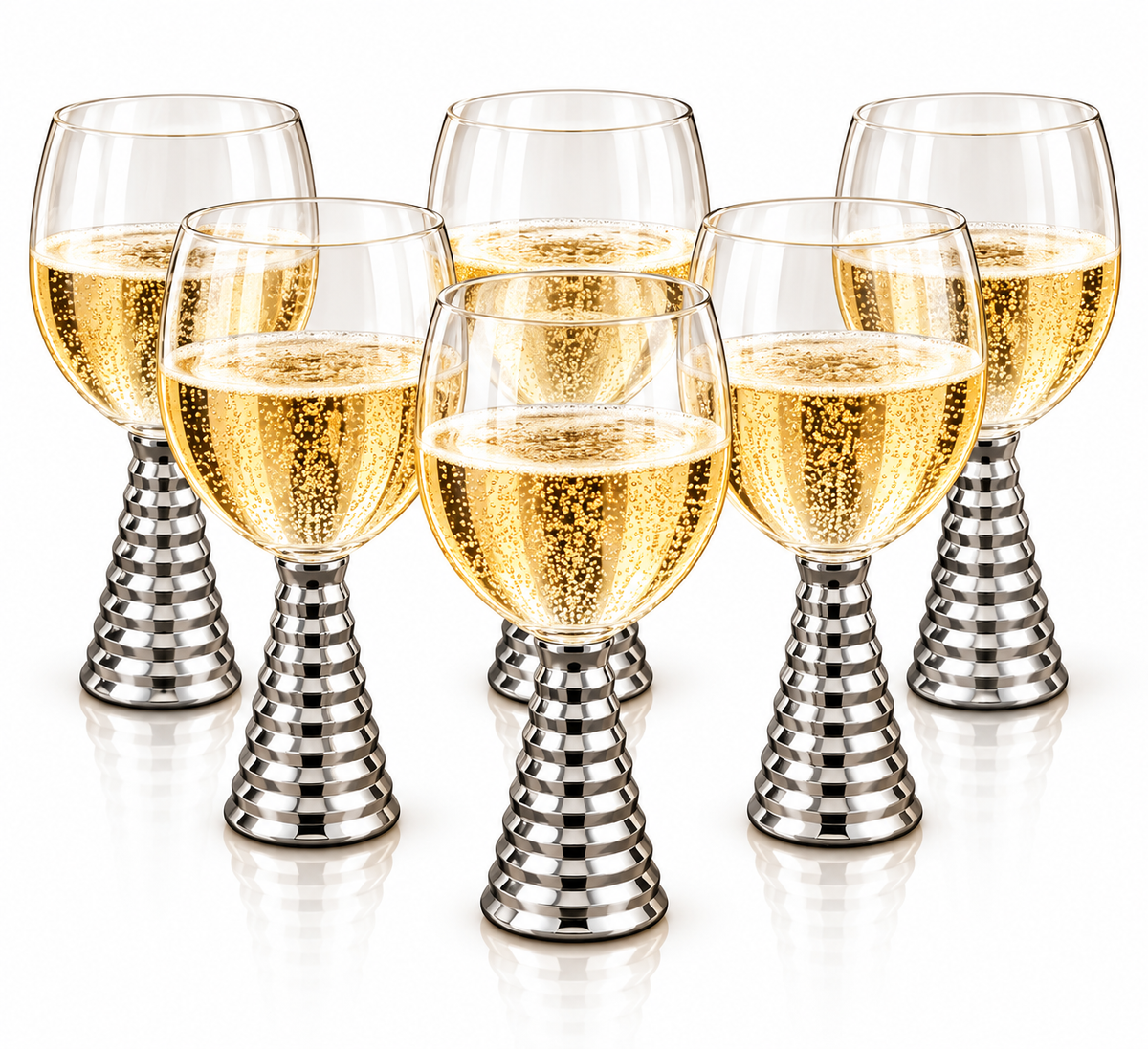Screw Champagne Goblets Glass - Silver - Set of 6