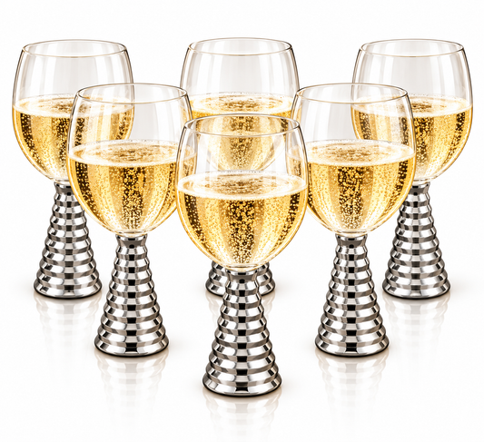 Screw Champagne Goblets Glass - Silver - Set of 6