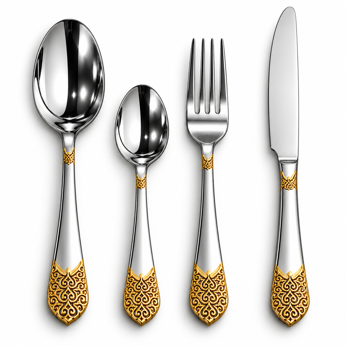 Royal Gold Filigree 24-Piece Stainless Steel Cutlery Set