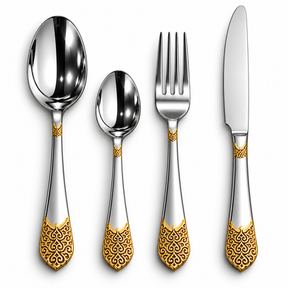 Royal Gold Filigree 24-Piece Stainless Steel Cutlery Set
