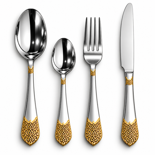 Royal Gold Filigree 24-Piece Stainless Steel Cutlery Set