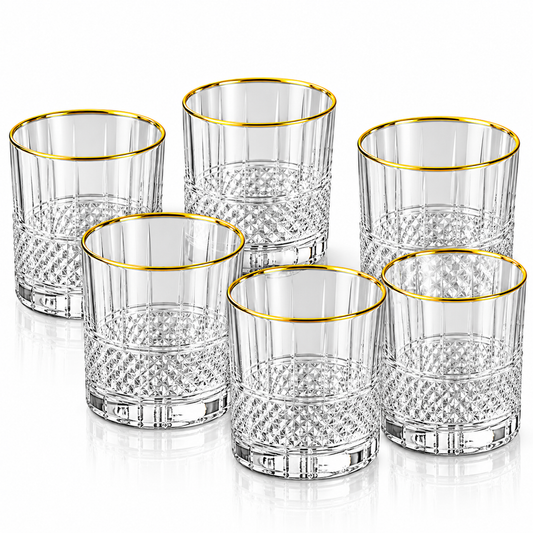 Luxe Gold Rim Crystal Tumbler Glass Set – 6 Pieces