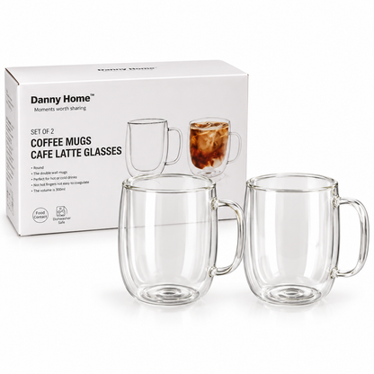 Danny Home Double Walled Glass Mug with Handle 300ml - 2Pcs Set