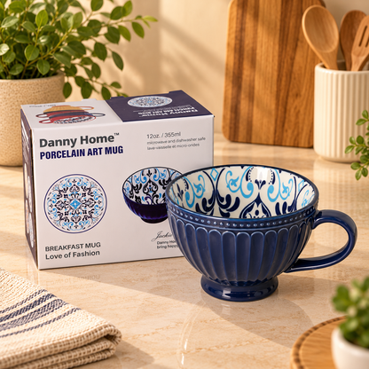 Danny Home 355ml Porcelain Art Mug – Navy Blue