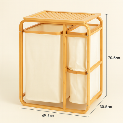 3 Grid Bamboo Laundry Basket - White