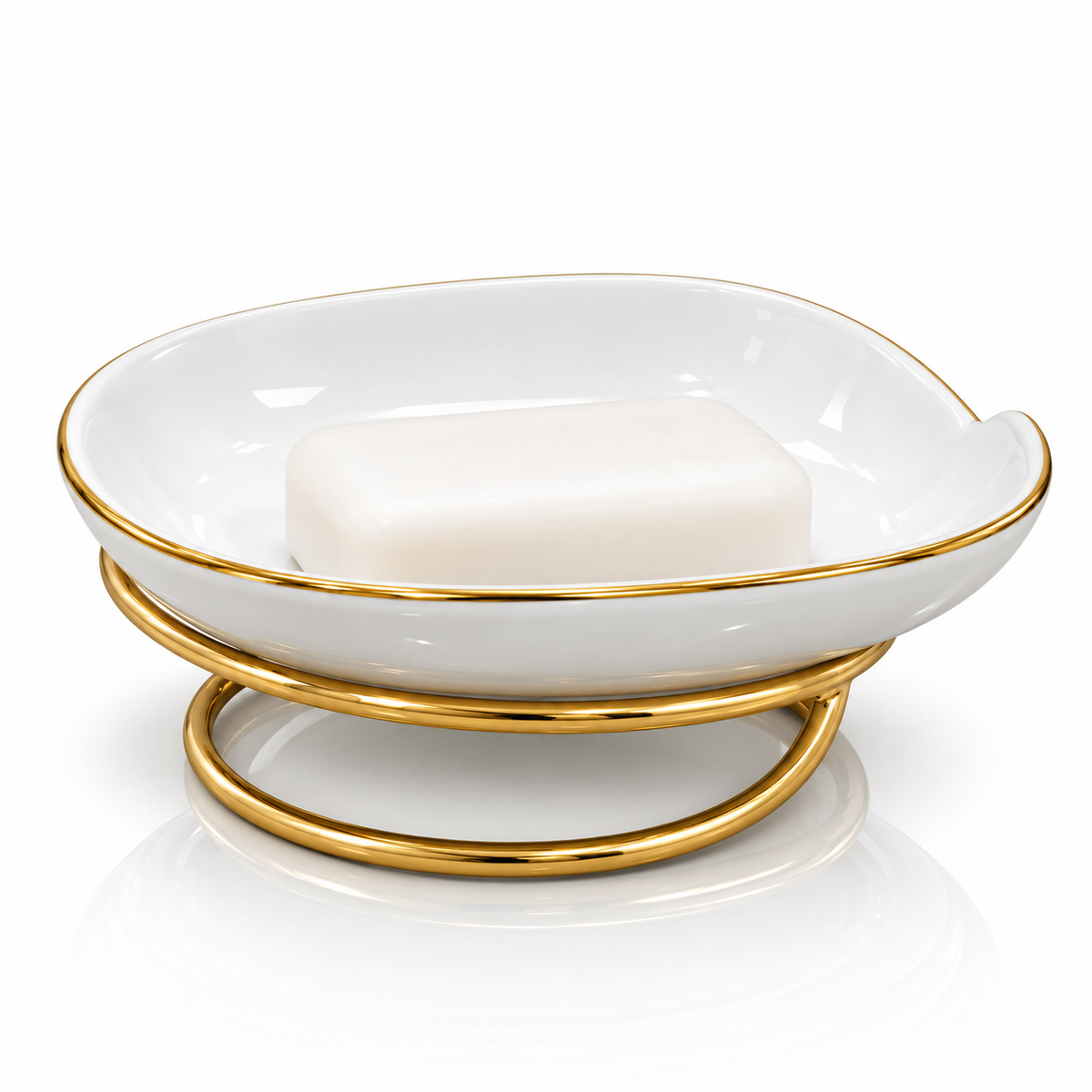 Luxury Ceramic Soap Dish with Gold Metal Stand