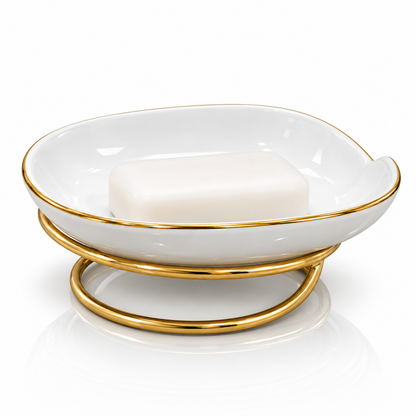 Luxury Ceramic Soap Dish with Gold Metal Stand