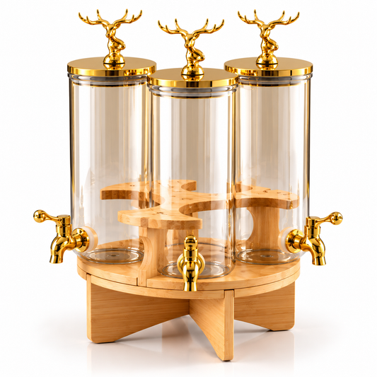 3-in-1 Glass Beverage Dispenser – 1.8L (Gold)