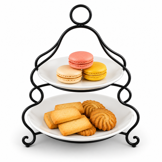 Brilliant 2-Tier Serving Stand with Ceramic Plates