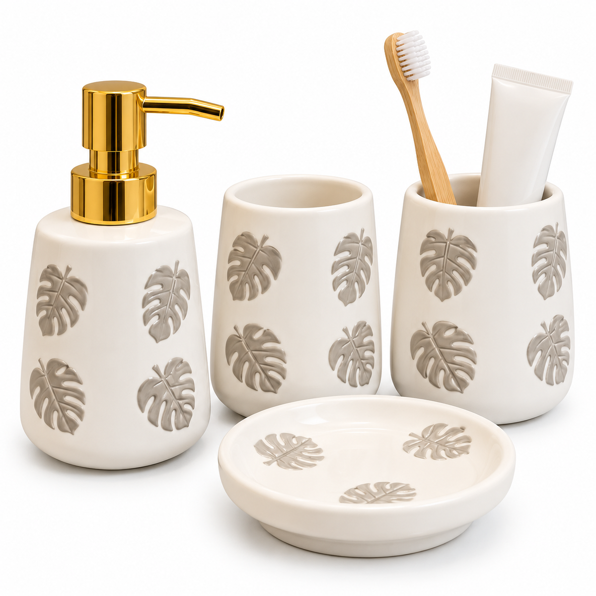 Brilliant Luxury Leaf White Bathroom Accessory Set