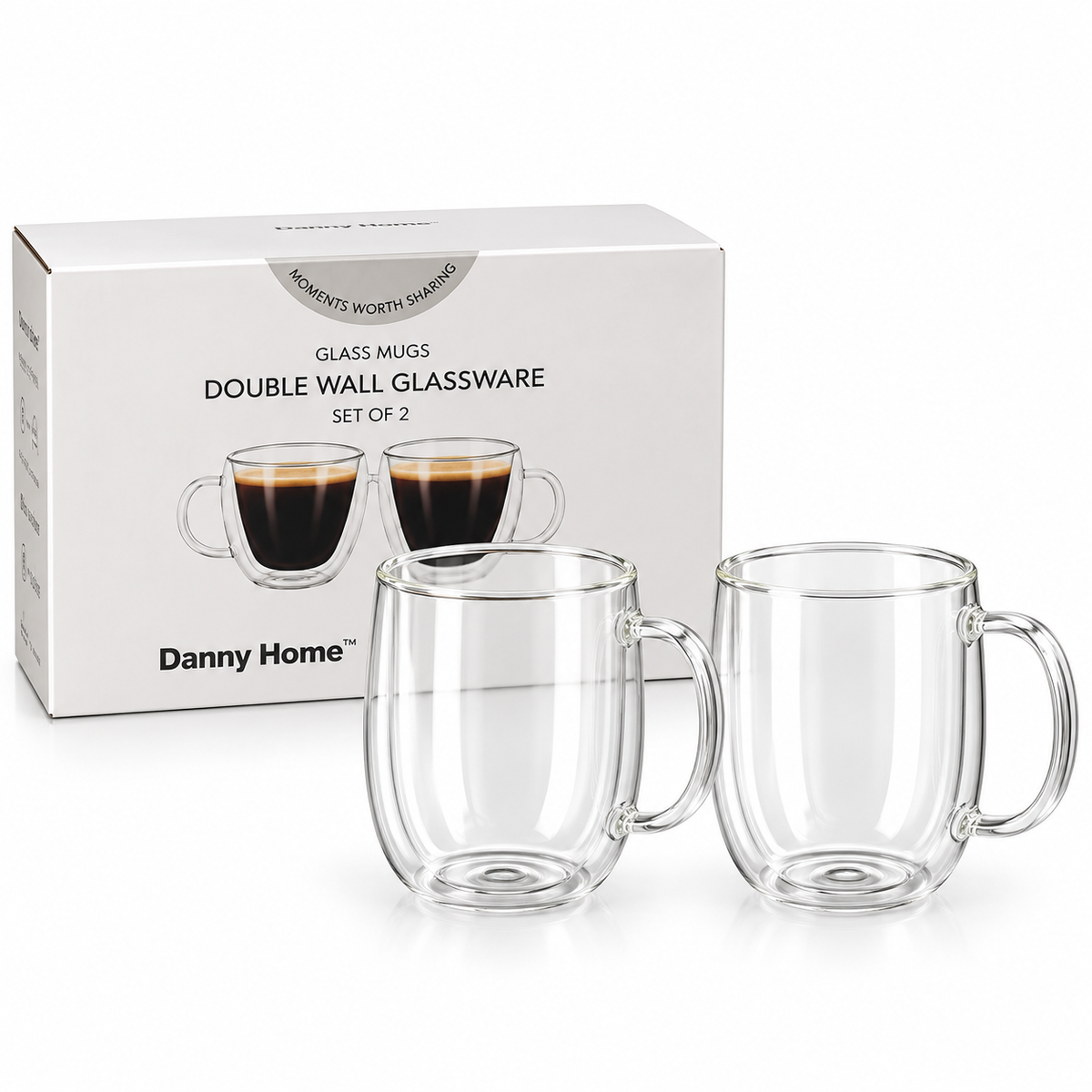 Danny Home Double Walled Glass Mug with Handle 150ml - 2Pcs Set